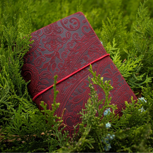 A6 Cashmere Print Embossed Floral <b>Leather</b> <b>Refillable</b> <b>Notebook</b> Cover Genuine <b>Leather</b> Bifold Journal Personalized Gift - Product Image 6