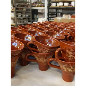 Wholesale Customizable Retro Ceramic Mug <b>Set</b> Striped Design Hand-Made for Home Party Use Dishwasher Microwave Safe Eco-Friendly - Product Image 2