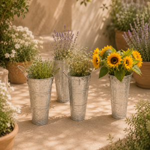 Durable Galvanized Metal Planter Set Rustic Cylinder Design Ideal <b>For</b> Indoor Outdoor <b>Herbs</b> Flowers And Home Decor - Product Image 3