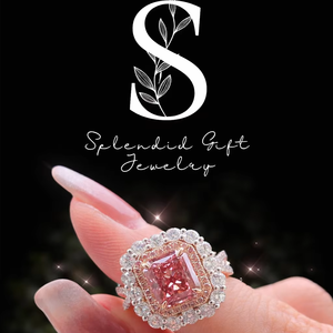 Bague de luxe en or blanc 18 carats avec diamant de laboratoire rose-orange taille radiant de 2,13 carats et diamants blancs DEF sur les côtés, cadeau de fiançailles - Product Image 1