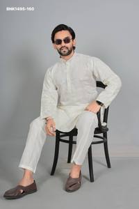 High Quality Cotton <b>Silk</b> with Embroidered Readymade Full-Sleeve Collar-Neck <b>Kurta</b>-Payjama Collection Wholesale Supply - Product Image 2