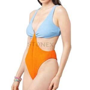 Maillot de bain une pièce uni orange et bleu pour femme – Nouvelle collection 2026, design tendance, fabrication de haute qualité - Product Image 4