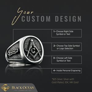 แหวนเมสัน BOJ รุ่น 031 แหวนสั่งทำพิเศษสำหรับทุกเพศ แหวนตราประทับฟรีเมสันแบบปรับแต่งได้ แหวนตราประทับมาสเตอร์เมสันเท็กซัส ฮิปฮอป สีเงิน ราคาประหยัด - Product Image 3