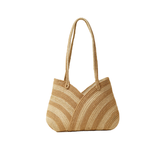 Sac à bandoulière fantaisie en jute tressé fait main pour femme, motif vague diagonale, fermeture éclair, vente en gros - Product Image 2