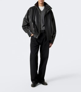 Blouson Bomber en Cuir PU Noir pour Homme, Col Montant, Fermeture Éclair, Style Moto Biker, Coupe Classique, Couleur Unie, Vêtement d'Automne - Product Image 2