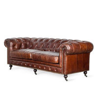 Hochwertige Chesterfield Vintage italienische Top Narbe Echt leder Sofa Set Wohnzimmer braune Leders ofas