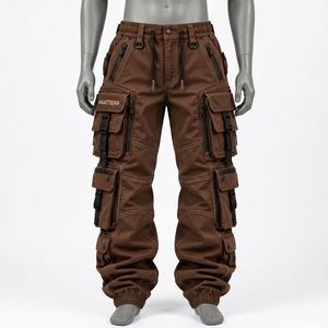 <b>Mens</b> Brown Cargo Jogger Pants Multi Pocket Utility Streetwear <b>Trousers</b> <b>Elastic</b> Cuffs Drawstring <b>Waist</b> Custom OEM ODM Wholesale - Product Image 4