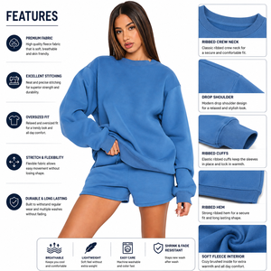 High Quality Vintage Casual 2 Piece Spring Print Stand <b>Shorts</b> Set Custom Colors Sweatshirts 100% Cotton Worsted Fabric <b>Women</b> - Product Image 5
