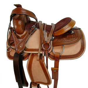 Silla de montar western tradicional de cuero prémium de alta calidad para carreras de barriles, cuero genuino de vaca, estructura de madera, herrajes de acero/latón - Product Image 2