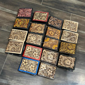 กระเป๋าเงินของผู้ชายแบบตะวันตกแนวรัสติกใหม่มีสองพับหนังเครื่องมือทำด้วยมือพร้อมช่องใส่บัตรหลายช่องลายดอกไม้และกระเป๋าใส่เหรียญมีสไตล์ - Product Image 4