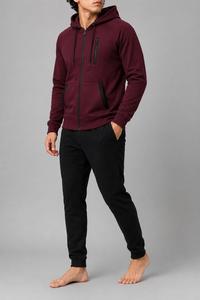 Sweat-shirt à capuche zippé pour homme, couleur unie, en molleton bouclette, coupe décontractée, manches classiques, avec bordure noire, design zippé - Product Image 2
