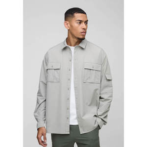 Fashion Men's Work Cargo Shirts Double Pocket Casual Long Sleeved Top Loose Fit Solid Color <b>Boy</b> Shirt - Product Image 3