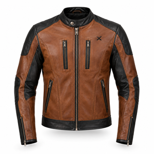 Veste de moto en cuir urbaine X Sports City Signature |   Noir Brun Bourgogne Teal |   Fabricant OEM ODM |   Qualité supérieure | - Product Image 1