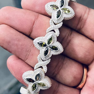 Green Peridot Marquise And Round Moissanite <b>Infinity</b> Link <b>Bracelet</b> For Unisex 925 Silver Fine Hip Hop Party Gift For Partner - Product Image 1