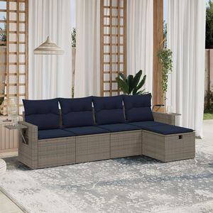 Juego de sofás de patio de ratán sintético gris de 5 piezas con cojines, sofás de jardín - Product Image 1