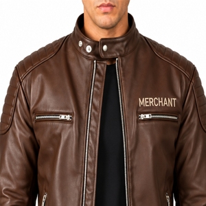 Men's <b>Leather</b> Winter <b>Jacket</b> Classic Front Zip Closure Stand Collar <b>Long</b> Sleeves Windproof Side Pockets Modern Design - Product Image 6
