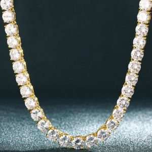 Chaîne tennis en or jaune massif 14 carats avec diamants de laboratoire taille ronde 5,5 mm - Collier simple ligne CVD de 16 pouces pour hommes, provenance Inde - Product Image 3