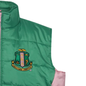   Chaleco Acolchado Rosa y Verde para Mujer, Estilo Sorority, Chaqueta sin Mangas, Ligera, Cálida, Informal, Estilo Griego, para Exteriores - Product Image 6