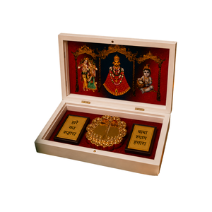 Jai Shree Shyam 8x4, Marco de Madera Ecológico Hecho a Mano con Selenita y Pirita, Amuleto de Riqueza y Éxito - Product Image 1