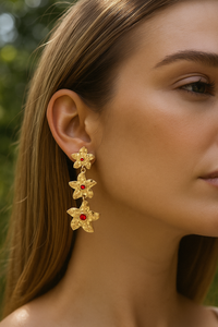 Boucles d'oreilles de créateur Boho Chic triple étoile de mer fabriquées à la main en quartz citrine plaqué or bijoux tendance en forme de goutte - Product Image 2