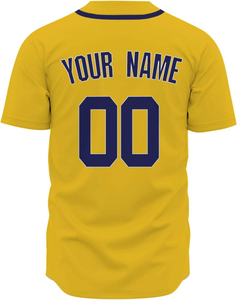 Maillot de baseball personnalisé pour hommes, jaune, à manches courtes, boutonné, avec nom d'équipe imprimé, vêtements de sport anti-humidité - Product Image 2