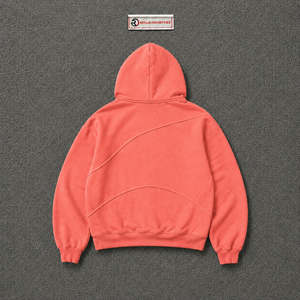 Custom Coral Pink Oversized Hoodie <b>Men</b> Streetwear <b>Pullover</b> With Curved Seam Design Drop Shoulder Casual Fashion Hooded Sweats - Product Image 6