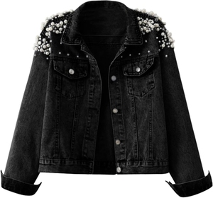 Chaqueta vaquera de talla grande para mujer, con adornos, efecto lavado, con tachuelas, rasgada, informal, con botones frontales y manga larga - Product Image 4