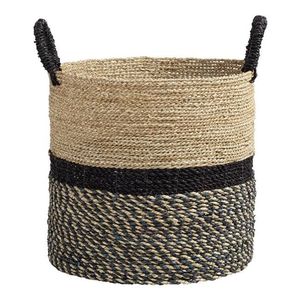 Artisan Crafted Natural Seagrass <b>Basket</b> with Black Dip Dyed Base Design Storage Laundry <b>Hamper</b> Bin with Handles New - Product Image 5