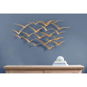 Arte de pared con diseño de pájaros en metal con acabado dorado, ideal para decoración de interiores de lujo y eventos, hecho a mano en India. - Product Image 2