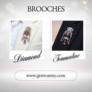 Broches et colliers unisexes plaqués or avec diamants et tourmalines - Product Image 3