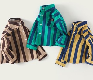 Chemise en tricot 100% coton à manches longues et col rond pour garçons, motif rayé imprimé, séchage rapide et respirante, écologique - Product Image 1