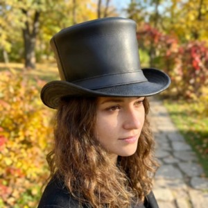 <b>Black</b> Leather <b>Top</b> <b>Hat</b> for Men Classic Fashion Headwear with Structured Crown for Parties Cosplay and Everyday Styling - Product Image 6