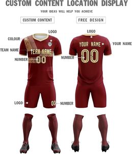 Camiseta de Fútbol Personalizada por Sublimación para Hombre, Color Granate y Dorado, Uniforme de Fútbol Personalizado, Manga Corta, Cuello en V, Transpirable y Ecológico - Product Image 2