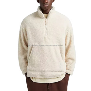Oem Quarter Zip Putih Sweatshirt Beige Heavyweight Mens <b>Sherpa</b> Fleece Oversized Dropped Shoulder Pullover Hoodie - Product Image 1