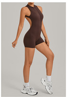 Combinaison de yoga une pièce semi-zippée à dos ouvert pour femme, tenue de sport athlétique extensible pour la course en extérieur et l'entraînement