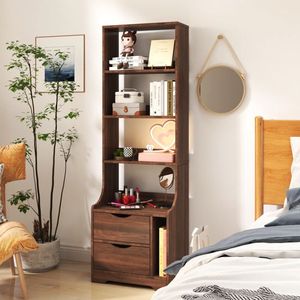 Bookshelf Nightstand with <b>2</b> <b>Storage</b> <b>Drawers</b> for Bedroom - Product Image 2