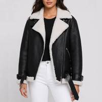 Veste de moto en cuir noir avec doublure en fausse fourrure, fermeture éclair, style motard d'hiver, veste pour femme