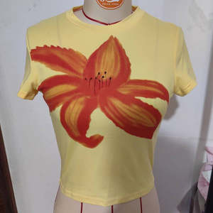 Camiseta Corta de Estilo Vintage para Mujer, Corte Ajustado, Algodón, Manga Corta, Estilo Casual Urbano, Estética Y2K - Product Image 3