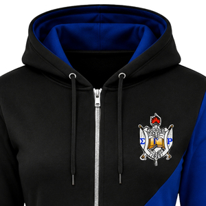 เสื้อฮู้ดซิปยาวสีดำกรมท่าแบบสั่งทำสำหรับผู้หญิง  ลายสองแถบสีตัดกัน แขนยาว มีฮู้ด สไตล์ลำลองสำหรับชมรมกีฬา - Product Image 4