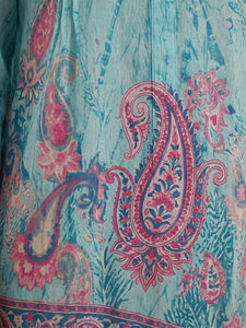 Open Front Mandarin Collar Blue Color Floral Print Shrug Longline Lightweight <b>Cardigan</b> Three Quarter Sleeves Bohemian Outerwear - Product Image 5