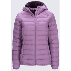 Chaqueta acolchada con capucha morada para mujer, abrigo de invierno con cremallera y manga larga - Product Image 6