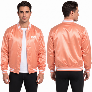 Veste en satin cyan personnalisée avec tissu en soie brillant, col côtelé rayé à boutons-pression, et streetwear en gros OEM - Product Image 6