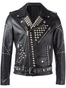 Veste en cuir véritable cloutée style solide pour homme, coupe rock, motard et pilote, coupe-vent, respirante, réversible, design punk premium - Product Image 2