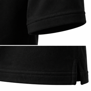 Men's Black Short Sleeve Polo Shirt With White Collar Knitted Cotton Casual Breathable Solid Design Regular Fit - Product Image 4