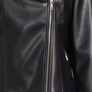 Chaqueta de Motociclista de Cuero PU para Mujer, Cuello Alto, Manga Larga, Cierre de Cremallera, Color Sólido, Otoño - Product Image 2
