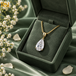 Collier élégant en or massif 9K 14K 18K avec pendentif en forme de poire et diamant de laboratoire, bijoux fins pour femmes |   Designs de chaînes célestes - Product Image 4
