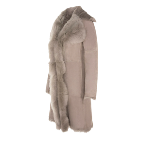 Custom Ladies Genuine Light Gray Sheepskin <b>Trench</b> <b>Coat</b> Lightweight Winter Apparel - Product Image 5