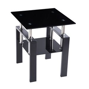2-Tier Black Tempered Glass Coffee <b>Table</b> <b>with</b> <b>Storage</b> <b>Living</b> <b>Room</b> <b>Side</b> End <b>Table</b> - Product Image 5