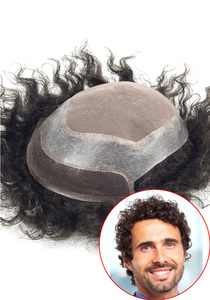 BM Hair BM-10 Indian Remy Human Hair Natural Wave Super Thin Skin Toupee Lace PU Base 120% Density Bleached Knot V-Loop for Men - Product Image 4
