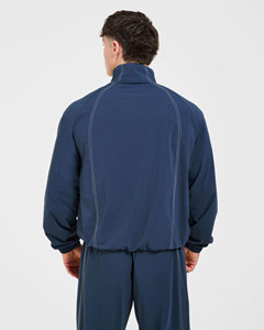Dernier design OEM personnalisé, ensemble 2 pièces homme : veste coupe-vent marine entièrement zippée et pantalon avec passepoil, survêtement de sport - Product Image 6